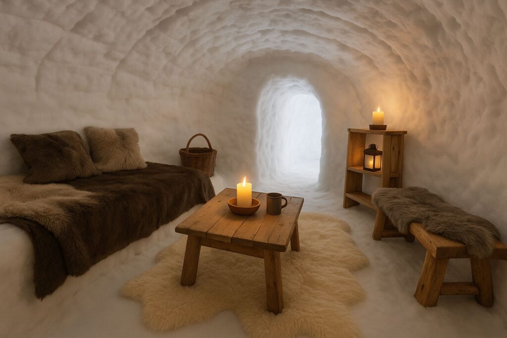 intérieur d'un igloo aménagé