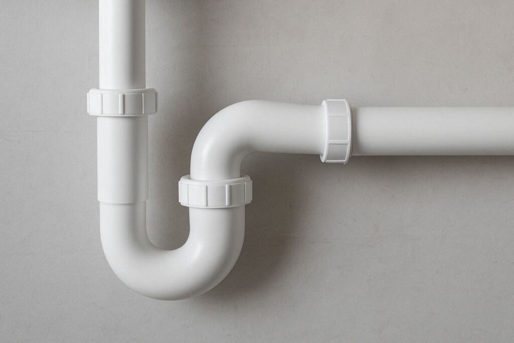 siphon blanc de tuyau en plomberie