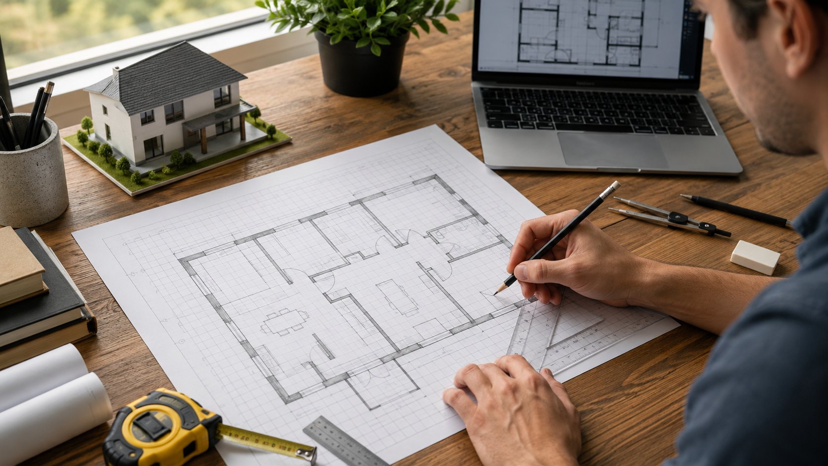 Scène réaliste liée à Comment dessiner un plan de maison précis, pas à pas