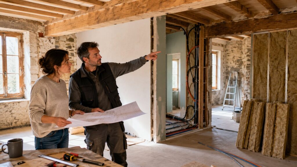 Scène réaliste liée à Rénover une maison ancienne : le bon ordre des travaux