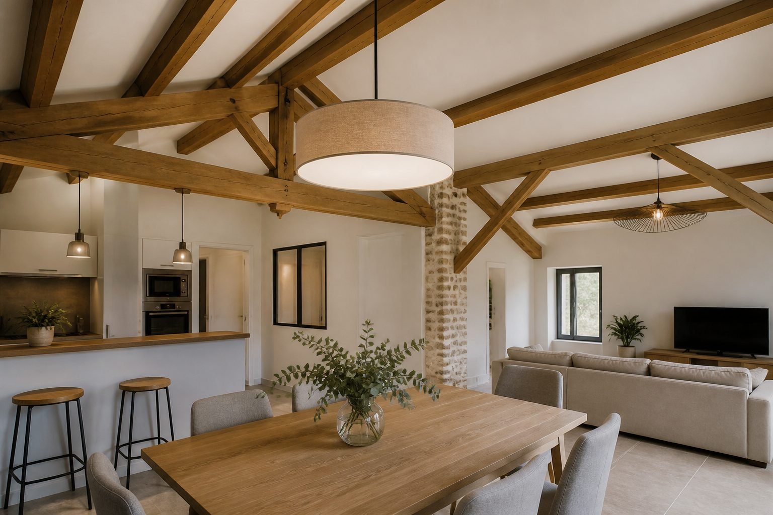 Illustration de Quel luminaire choisir avec des poutres apparentes ?
